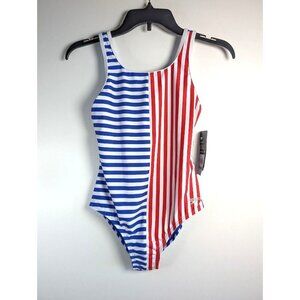 SPEEDO Swimsuit Kid Girls Size 12 One Piece Stripe Chlorine Resistant Summer NEW